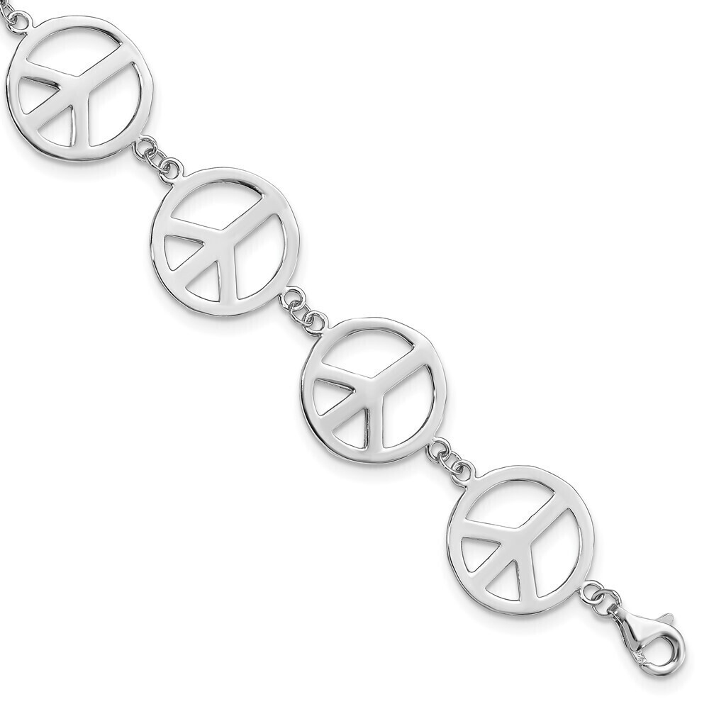 Kazi Luxury Sterling Silver Rhodium-plated 7.25in Peace Symbol Bracelet